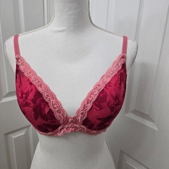 Natori Pink‎ Lace Floral Underwire Bra 36D Romantic Pinup Coquette Valentine's - Picture 1 of 14